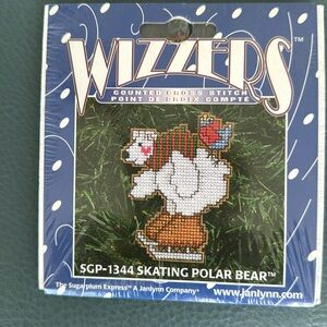 Mini Skating Polar Bear Cross Stitch Ornament Kit